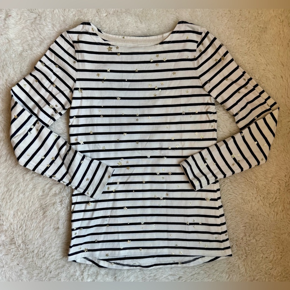 Women's Joules Navy Striped Long Sleeve Tee with Gold Stars